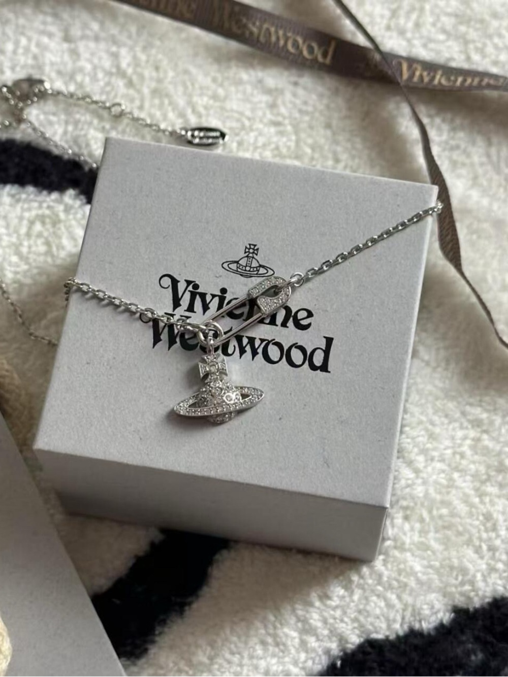 Vivienne Westwood Silver Orb and Saturn Ring Pendant Necklace